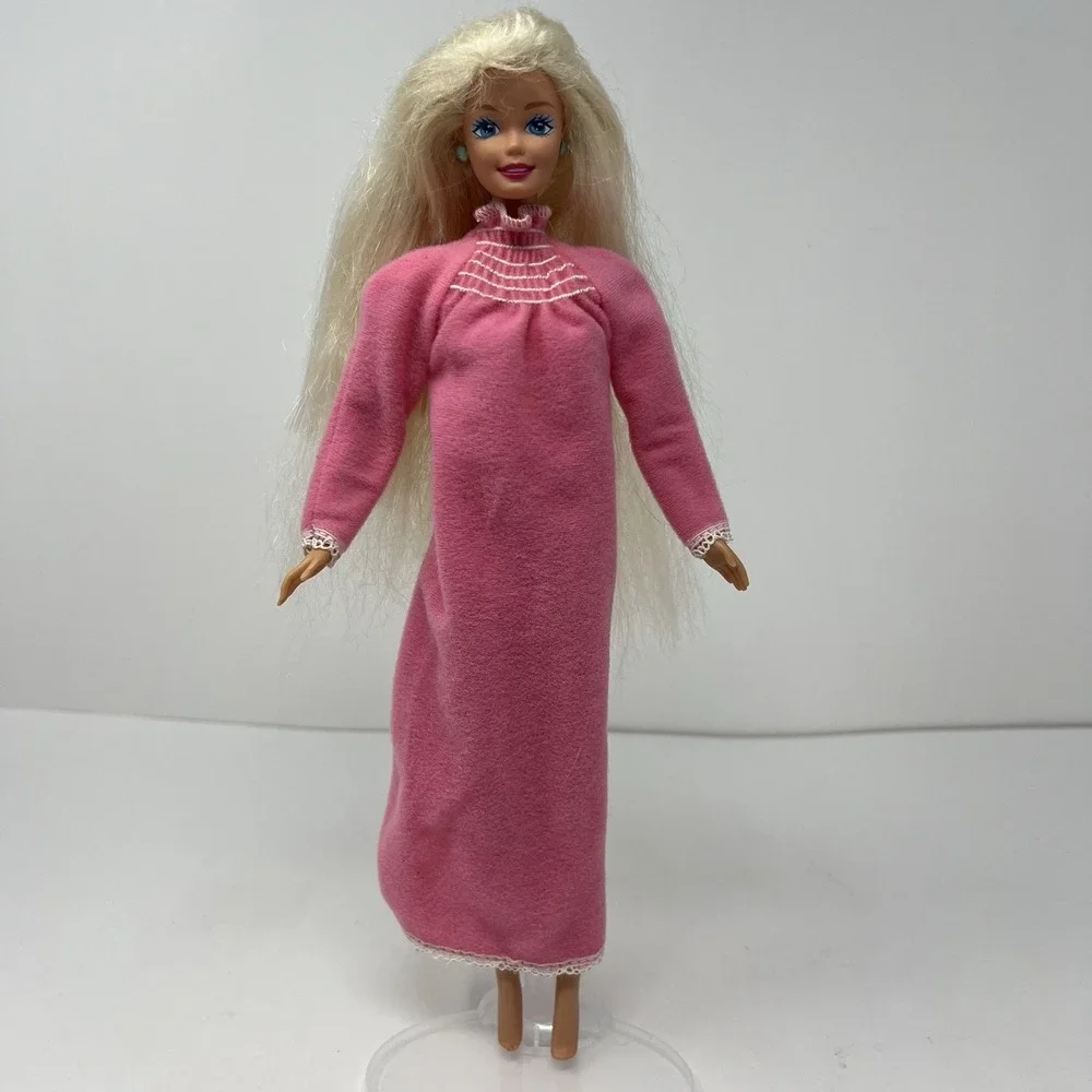 Vintage Barbie Doll 1966 Body Pink Sleeping Gown Retro Fashion Collectible Toy